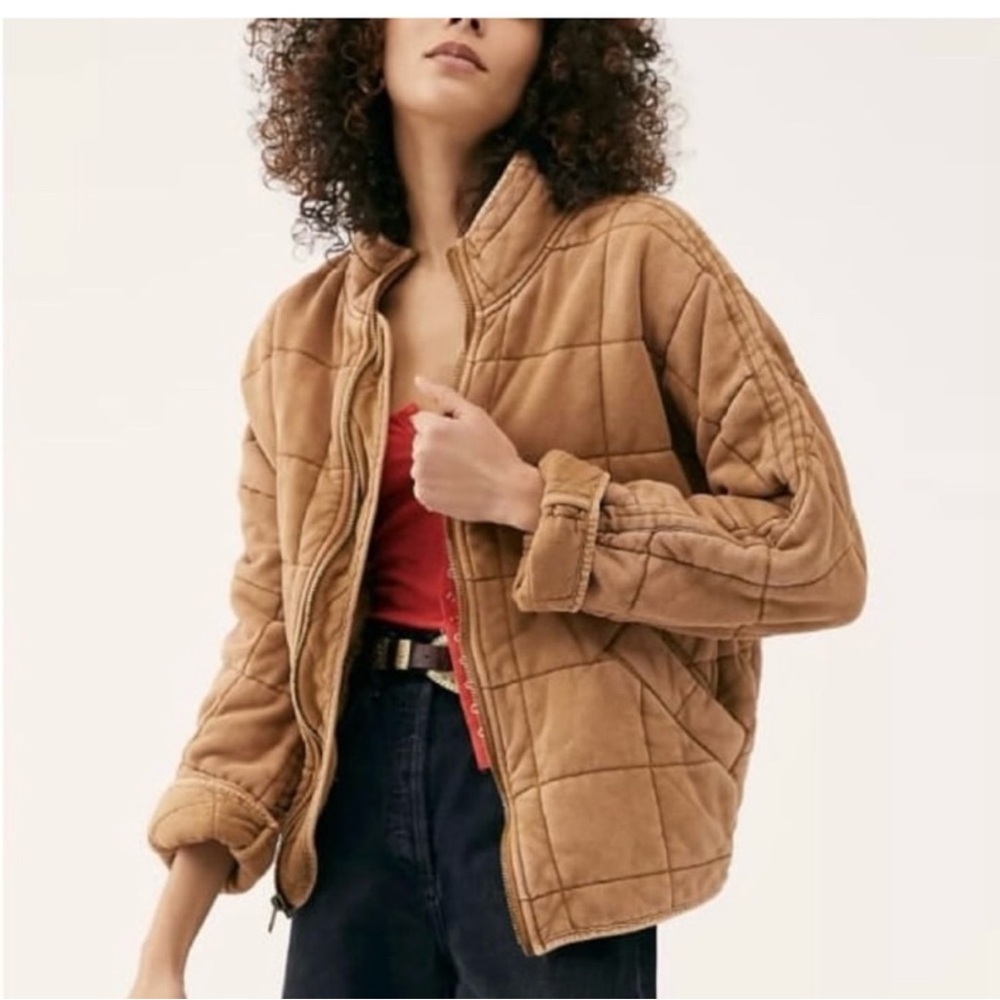 Free People Camel Quilted Puffer Jacket